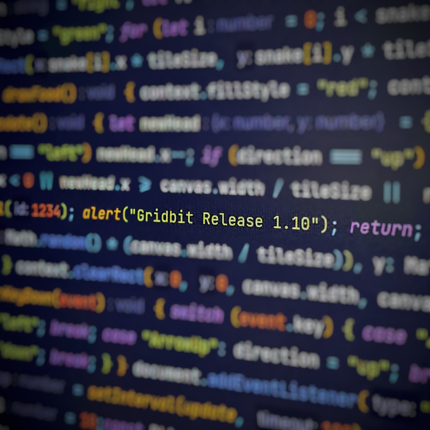 Ein Bildschirmfoto von Computercode. Der Code ist unscharf, mit Ausnahme des aktuellen Gridbit-Versionskandidaten, der in der Mitte hervorgehoben ist.